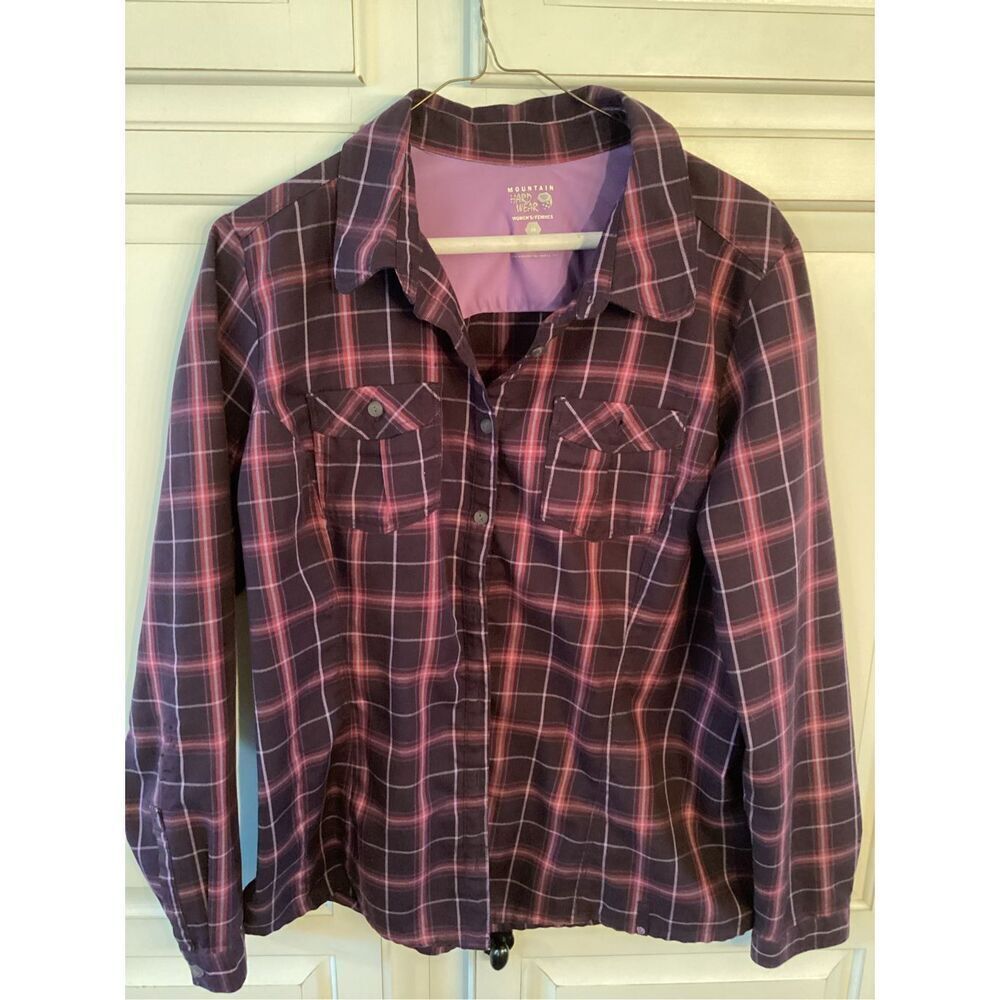 Mountain Hardware Plaid Flannel Shirt Sz 10 Long Outdoors Hiking Purple